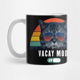 Vacay Mode ON Retro Funny cat 80s Chill mode Gift for Cat Lover Mug